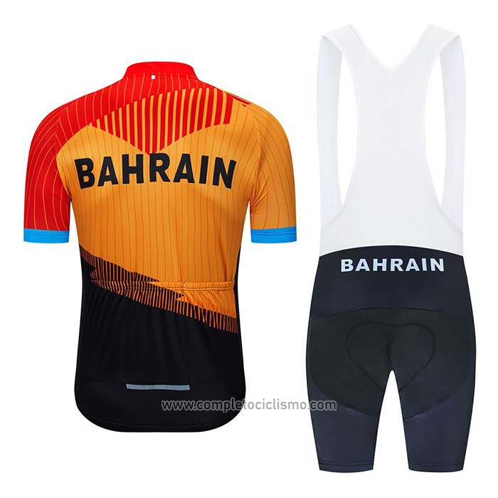2020 Abbigliamento Ciclismo Bahrain Arancione Nero Manica Corta e Salopette